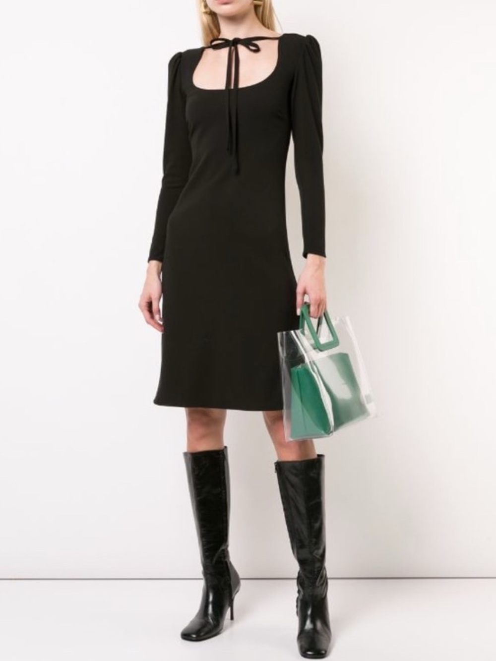 CYNTHIA ROWLEY WAVERLY CREPE TIE BOATNECK MIDI DRESS Black Sz 6 Women’s Event